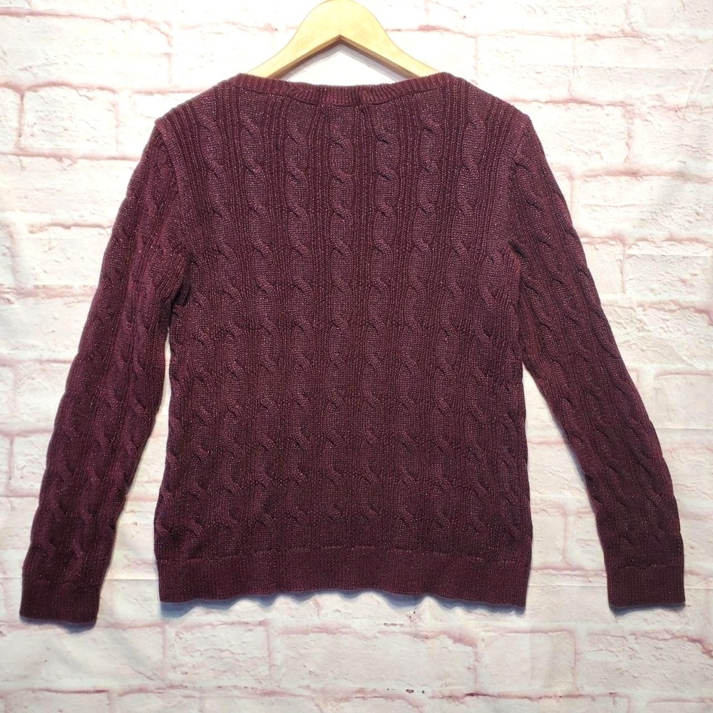 Lauren Ralph Lauren Sweater Womens L Purple Cable Knit Shimmer Metallic Elegant - Picture 2 of 13
